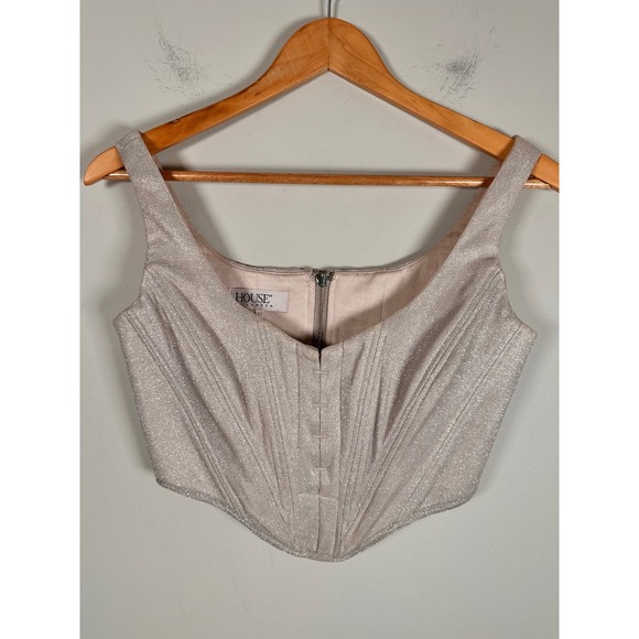 House of CB Tops - House of CB Elsa Silver Sparkle Cropped Corset Top Women XS Boned Crop SB4834